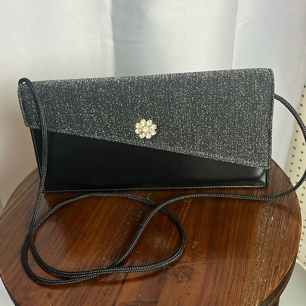 PROM Women’s Black Vinyl And Glitter With Gemstone Accent Purse GUC - Picture 2 of 2